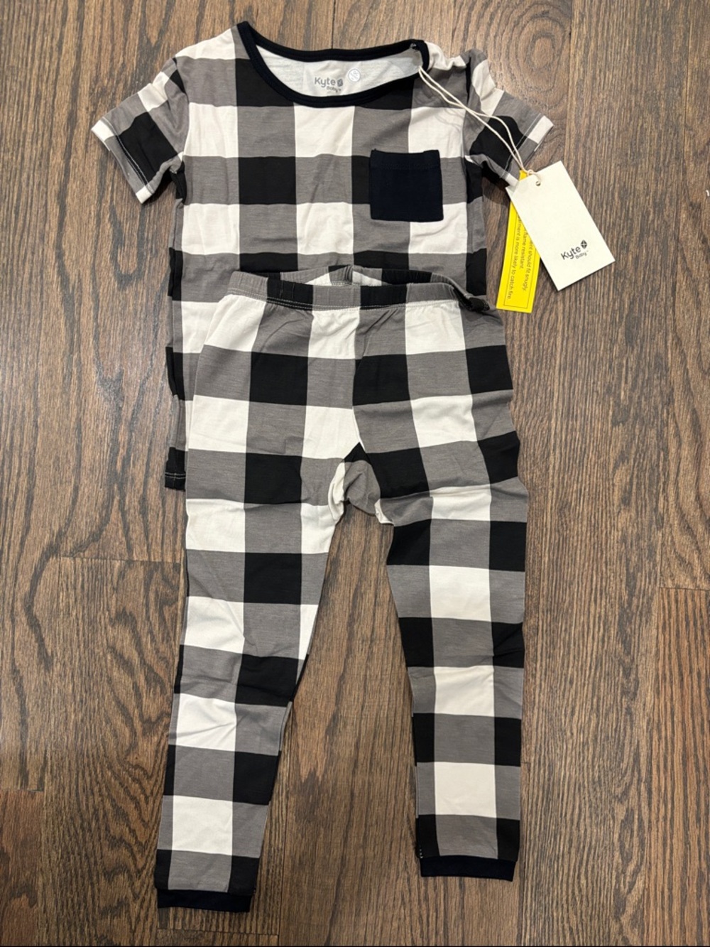 Kyte BABY Black & White Buffalo Check Short Sleeve Pajama Set 4T
